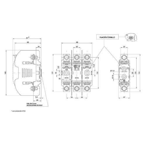 Bases Portafusibles NH00 1 Polo 160A 690/800V conexión tornillo - 2