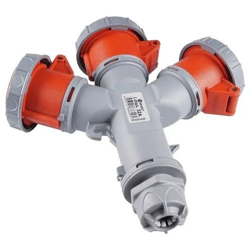 Adaptador industrial 3 salidas con entrada cable 3P+N+T 32A 415V IP67 - 1