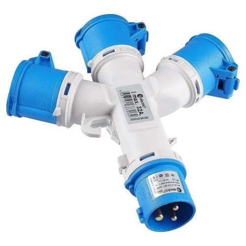 Adaptador industrial 3 salidas 2P+T 32A 230V IP44 con entrada clavija - 1