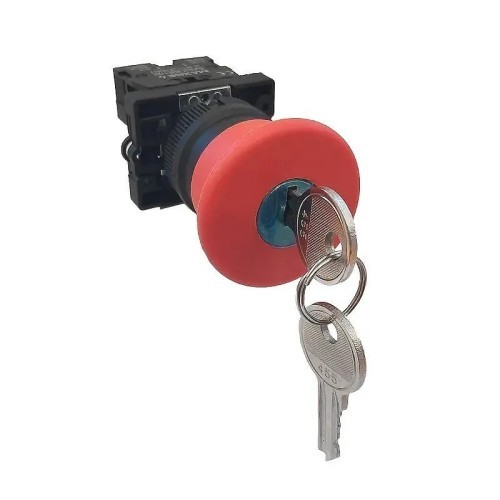Pulsador rojo paro de emergencia con llave 1NC Ø40mm - 4