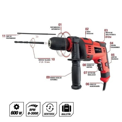 Taladro percutor WORGRIP PRO 600W - 3