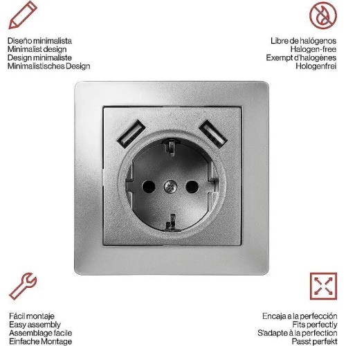 Toma de corriente +2 USB empotrada TT 2P+T 16A 250V Famatel 9239 - 3