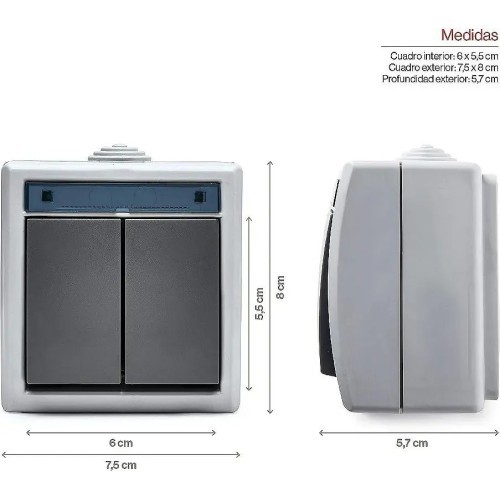 Doble interruptor superficie estanco IP55 Famatel 19076 - 5 Doble interruptor superficie estanco IP55 Famatel 19076 - 5