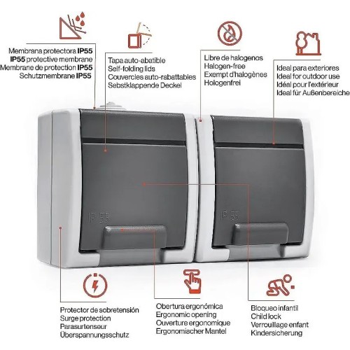 Base doble de superficie estanco IP55 Famatel 19080 - 5