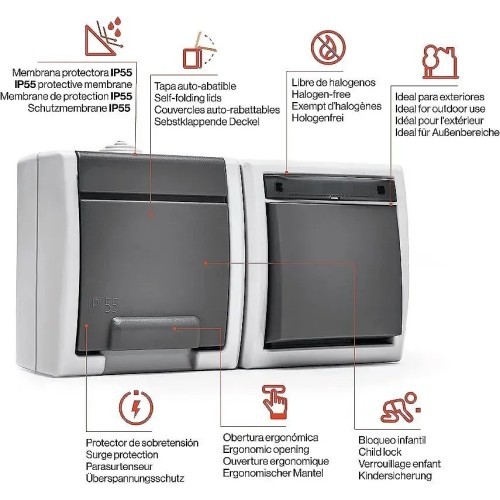 Conmutador + base de superficie estanco IP55 Famatel 19081 - 5 Conmutador + base de superficie estanco IP55 Famatel 19081 - 5