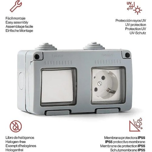 Conmutador + base de superficie estanco IP55 Famatel 19033 - 3 Conmutador + base de superficie estanco IP55 Famatel 19033 - 3