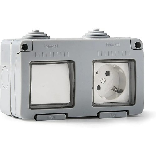 Conmutador + base de superficie estanco IP55 Famatel 19033 - 1 Conmutador + base de superficie estanco IP55 Famatel 19033 - 1