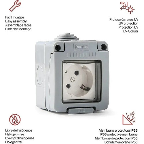 Base enchufe de superficie estanco IP55 Famatel 19068 - 2