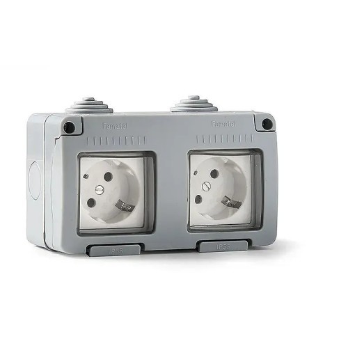 Doble base enchufe de superficie estanco IP55 Famatel 19071 - 1