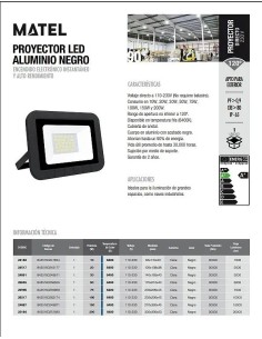 Proyector LED Matel plano negro 50W IP65 (Fría y Cálida) - 1 2
