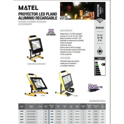 Proyector LED Matel recargable 50W 8800MAH IP65 Fría - 4