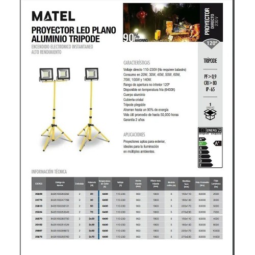 Proyector LED trípode 5 metros 2X20-2X70W Fría - 2