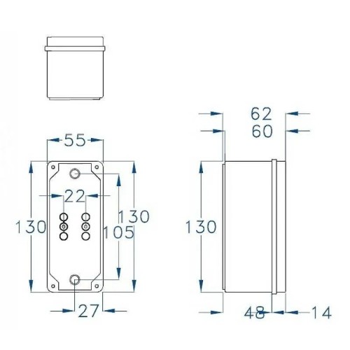 Caja eléctrica con paredes lisas 55x130x60mm IP65 Fenoplástica - 2