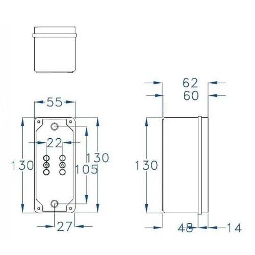 Caja eléctrica con paredes lisas 55x130x60mm IP65 Fenoplástica - 2 Caja eléctrica con paredes lisas 55x130x60mm IP65 Fenoplástica - 2