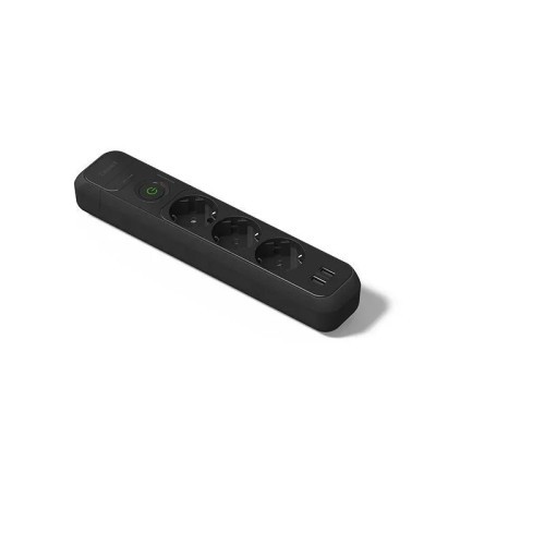 Base múltiple 3 tomas negro + 2 USB TT con interruptor Famatel 2533N - 1