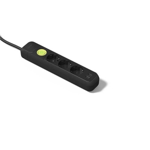 Base 3 tomas + 2 USB TT negro 1,5m con interruptor Famatel 2633N - 1