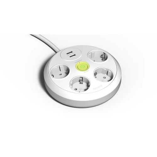 Base redonda 4 tomas + 2 USB TT 3m blanca interruptor Famatel 2644/3 - 1