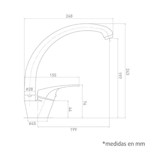 Grifo Monomando Fregadero con Tubo Alto Horizontal serie Java Artic - 4