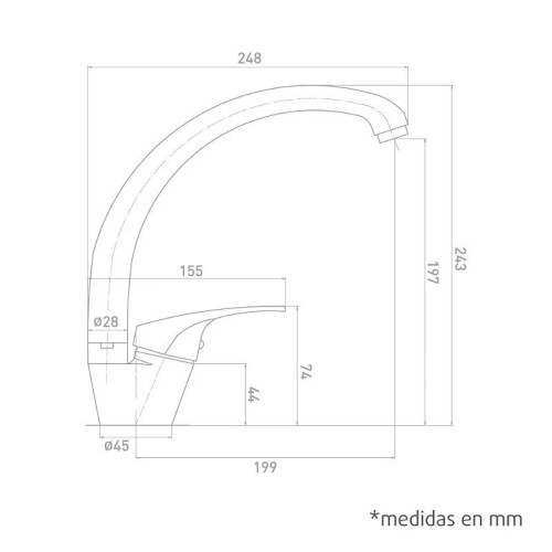 Grifo Monomando Fregadero con Tubo Alto Horizontal serie Java Artic - 4 Grifo Monomando Fregadero con Tubo Alto Horizontal serie Java Artic - 4