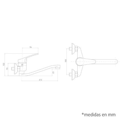 Grifo Monomando Fregadero Caño Tubo Pared serie Java Artic - 2