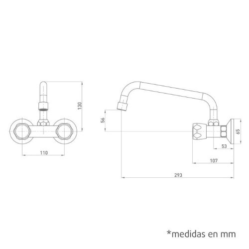 Batería de cocina fregadero caño bajo tubo 11CM serie Indic Artic - 3