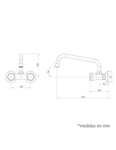 Batería fregadero caño bajo tubo 15CM serie Indic Artic - 1 2