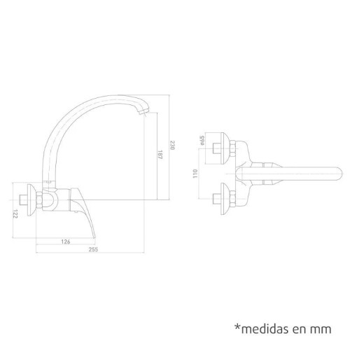 Grifo Fregadero Pared Tubo 11cm serie Pacific Artic - 4
