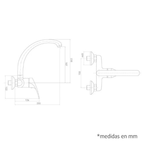 Grifo Monomando Fregadero Pared Tubo 15cm serie Pacific Artic - 3