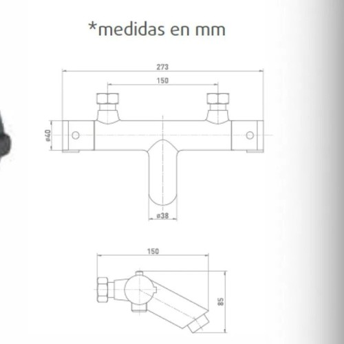 Grifo de Bañera Termostático Negro Artic - 3