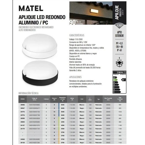 Plafón LED Redondo Blanco Exterior IP65 9W (Fría, Neutra) - 2