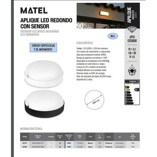 Plafón LED Exterior Redondo Negro IP65 9W (Fría y Neutra) - 2 Plafón LED Exterior Redondo Negro IP65 9W (Fría y Neutra) - 2