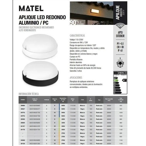 Plafón LED Exterior Redondo Blanco IP65 12W (Fría, Cálida, Neutra) - 2 Plafón LED Exterior Redondo Blanco IP65 12W (Fría, Cálida, Neutra) - 2