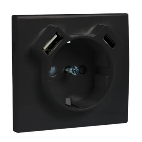 Toma Enchufe Shuko con USB Negro Mate Efapel 90630T PM Logus 90 - 1