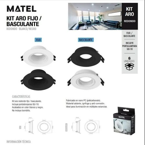 Kit Aro Downlight Redondo Ø75 Blanco Basculante para Bombilla GU10 - 3 Kit Aro Downlight Redondo Ø75 Blanco Basculante para Bombilla GU10 - 3
