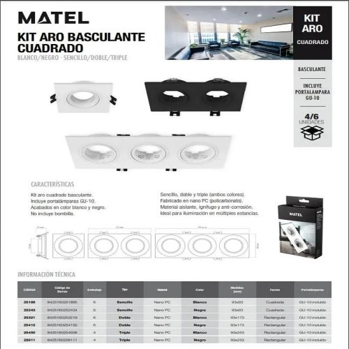Aro Downlight Basculante Cuadrado Sencillo Negro Corte Ø75 mm - 3 Aro Downlight Basculante Cuadrado Sencillo Negro Corte Ø75 mm - 3