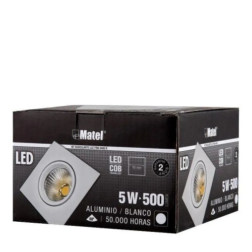 Aro LED Basculante Cuadrado Blanco COB Matel 5W - 2