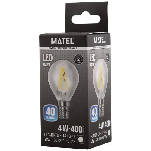 Bombilla Filamento LED E14 4W G45 Clara Matel - 2