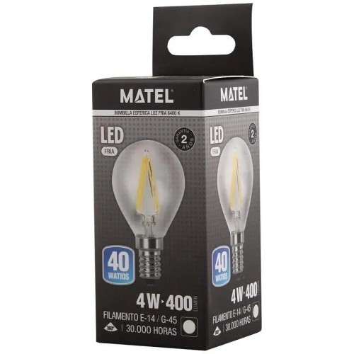 Bombilla Filamento LED E14 4W G45 Clara Matel - 2 Bombilla Filamento LED E14 4W G45 Clara Matel - 2
