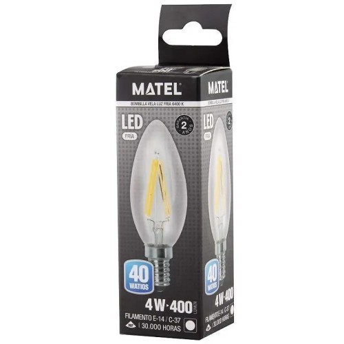 Bombilla Filamento LED E14 C37 Clara 4W Matel - 2