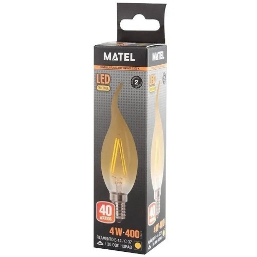 Bombilla LED E14 Filamento Vintage Vela Flama 4W Matel - 2 Bombilla LED E14 Filamento Vintage Vela Flama 4W Matel - 2