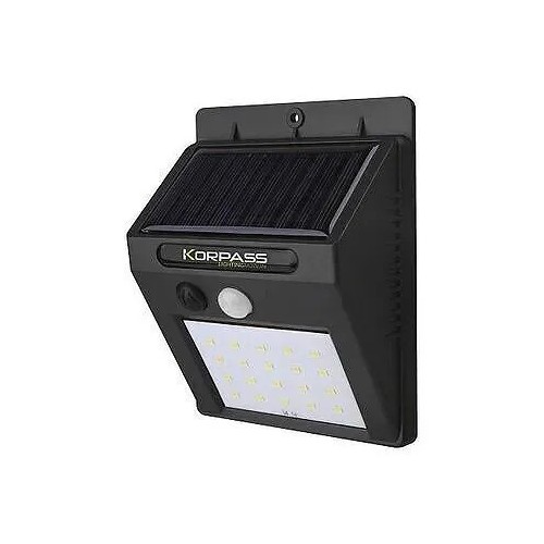 Aplique de Pared LED Exterior Solar 3W con Sensor Negro Korpass - 1 Aplique de Pared LED Exterior Solar 3W con Sensor Negro Korpass - 1
