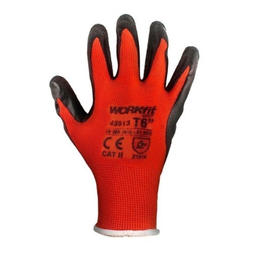 Guante Profesional Látex Poliéster Rojo/Negro Talla 6-10 Workfit