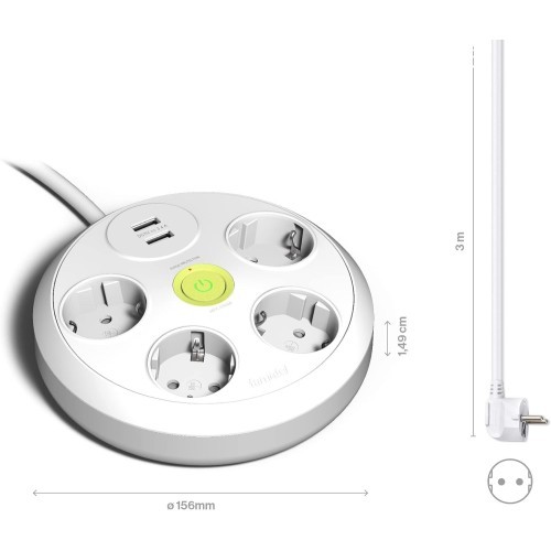 Base Redonda 4 Tomas + 2 USB TT 3m Blanca Interruptor Famatel 2644/3 Base Redonda 4 Tomas + 2 USB TT 3m Blanca Interruptor Famatel 2644/3
