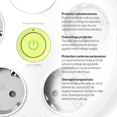 Base Redonda 4 Tomas + 2 USB TT 3m Blanca Interruptor Famatel 2644/3 Base Redonda 4 Tomas + 2 USB TT 3m Blanca Interruptor Famatel 2644/3