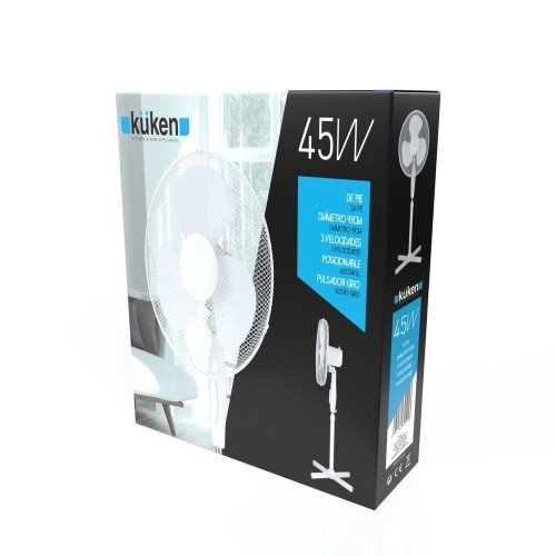 Ventilador de Pie 45W Blanco 3 Velocidades Giro 180º Kuken