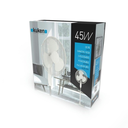 Ventilador de Pie con Base Redonda 45W Blanco 3 Velocidades Kuken
