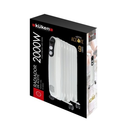Kuken Radiador de Aceite 9 Elementos Negro 2000W c/Termostato