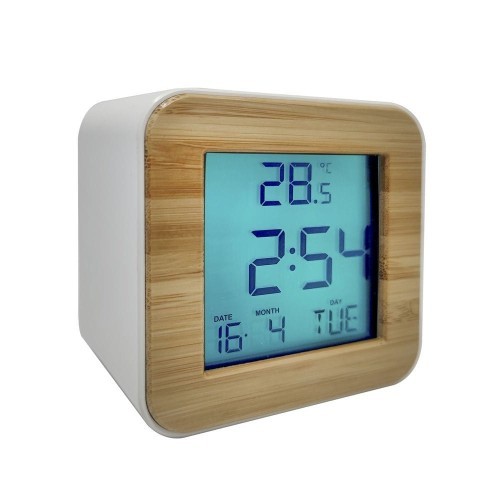Kuken Reloj Digital con Alarma y Calendario Blanco Madera