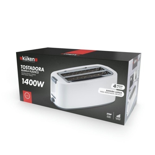 Tostadora Eléctrica 1400W Blanca Doble Ranura 4 Piezas Tostadora Eléctrica 1400W Blanca Doble Ranura 4 Piezas
