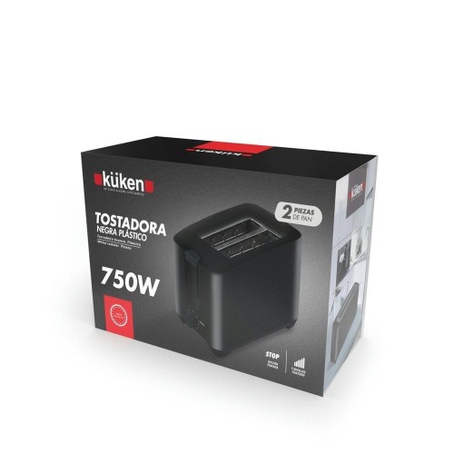 Tostadora Eléctrica Kuken Negra 750W Doble Ranura